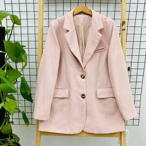 🌸 Blush Pink Gold Button Structured Blazer Jacket Office Chic Feminine Coat 💕